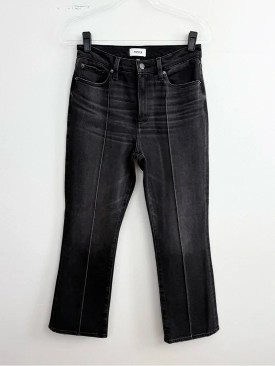 Pistola Lennon Pintuck High Rise Crop Flare Jeans Black Gray Wash Size 28 - Picture 2 of 6